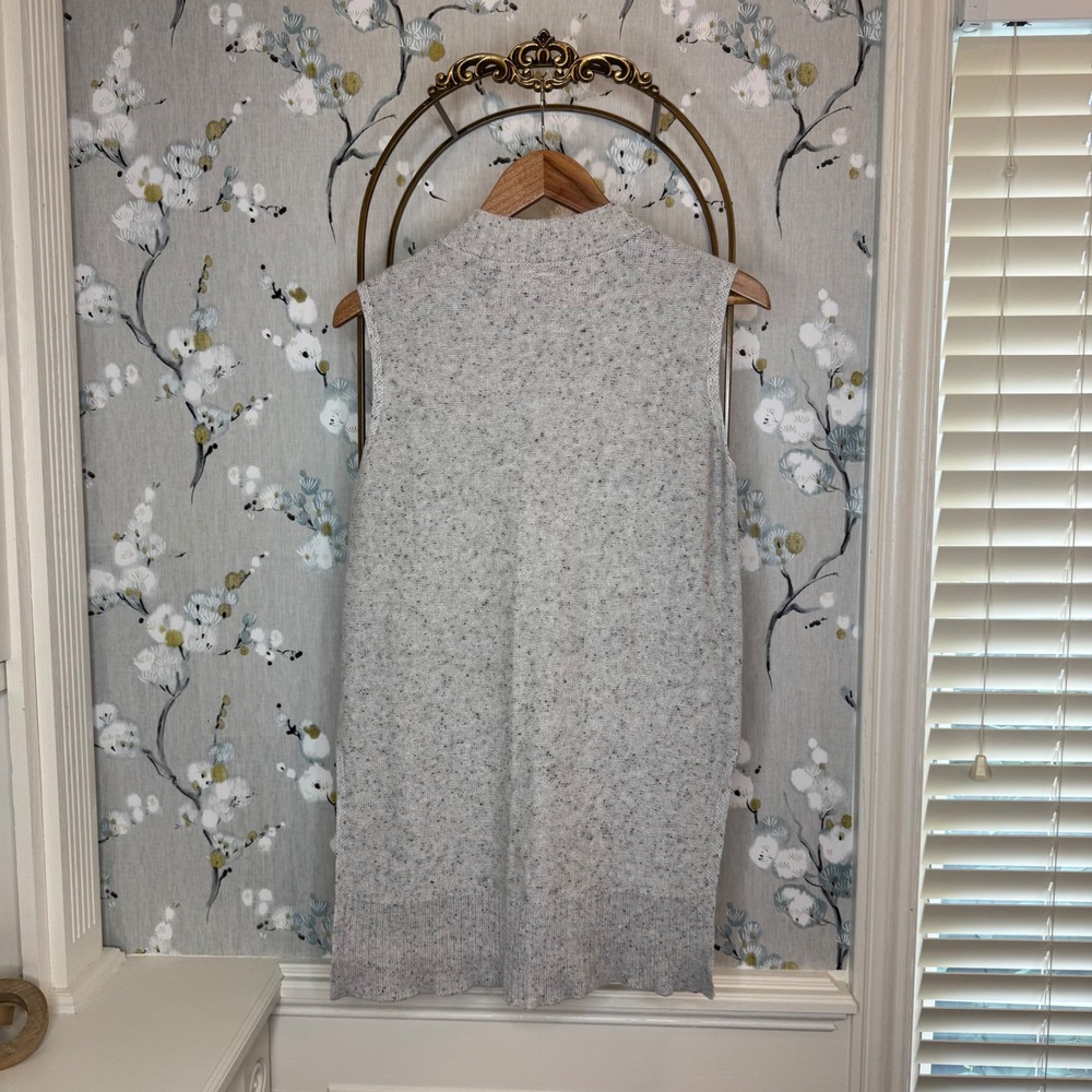 Saks Fifth Avenue Gray Marl Sleeveless Sweater Tunic Mock Neck Wool Cashmere XS - Picture 6 of 7